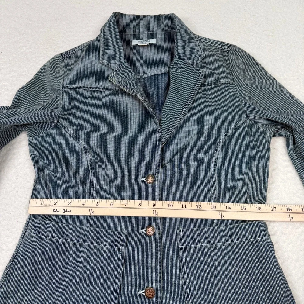 VINTAGE OshKosh Blazer Women‎ Medium Blue Hickory Stripe Denim Railroad 90s Y2K